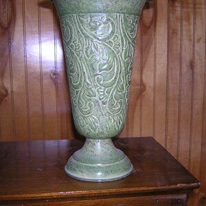 Metal Vase - Scrolled Design ~ Shades of Green  ~ Vintage
